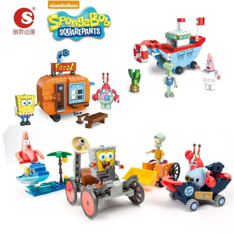 Classic Cartoon Spongebob Squarepants Building Block Kit Bikini Bottom Krusty Krab Model Bricks Patrick Star Set Regali Per Bambini Giocattoli