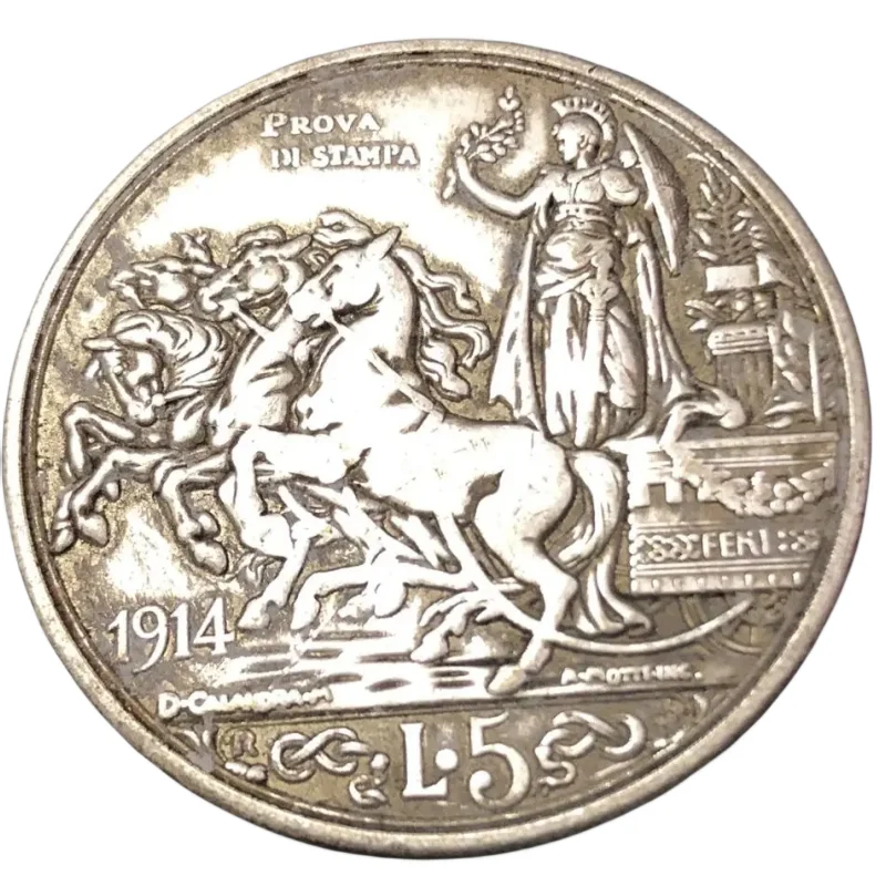 Moneta Placcata In Argento 1914 Italia 5 Rotoli-Venezia Iii (Prova Di Stampa)