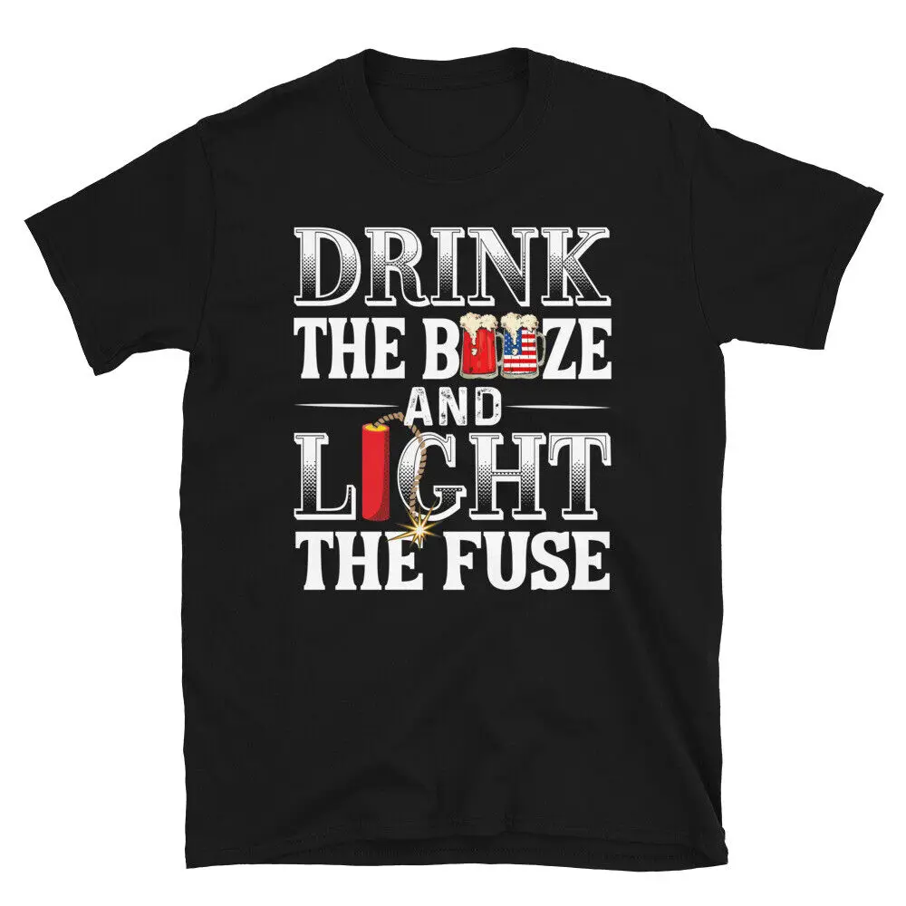 Alcol E Fuochi D'Artificio 4 Luglio Usa T-Shirt Bandiera Usa