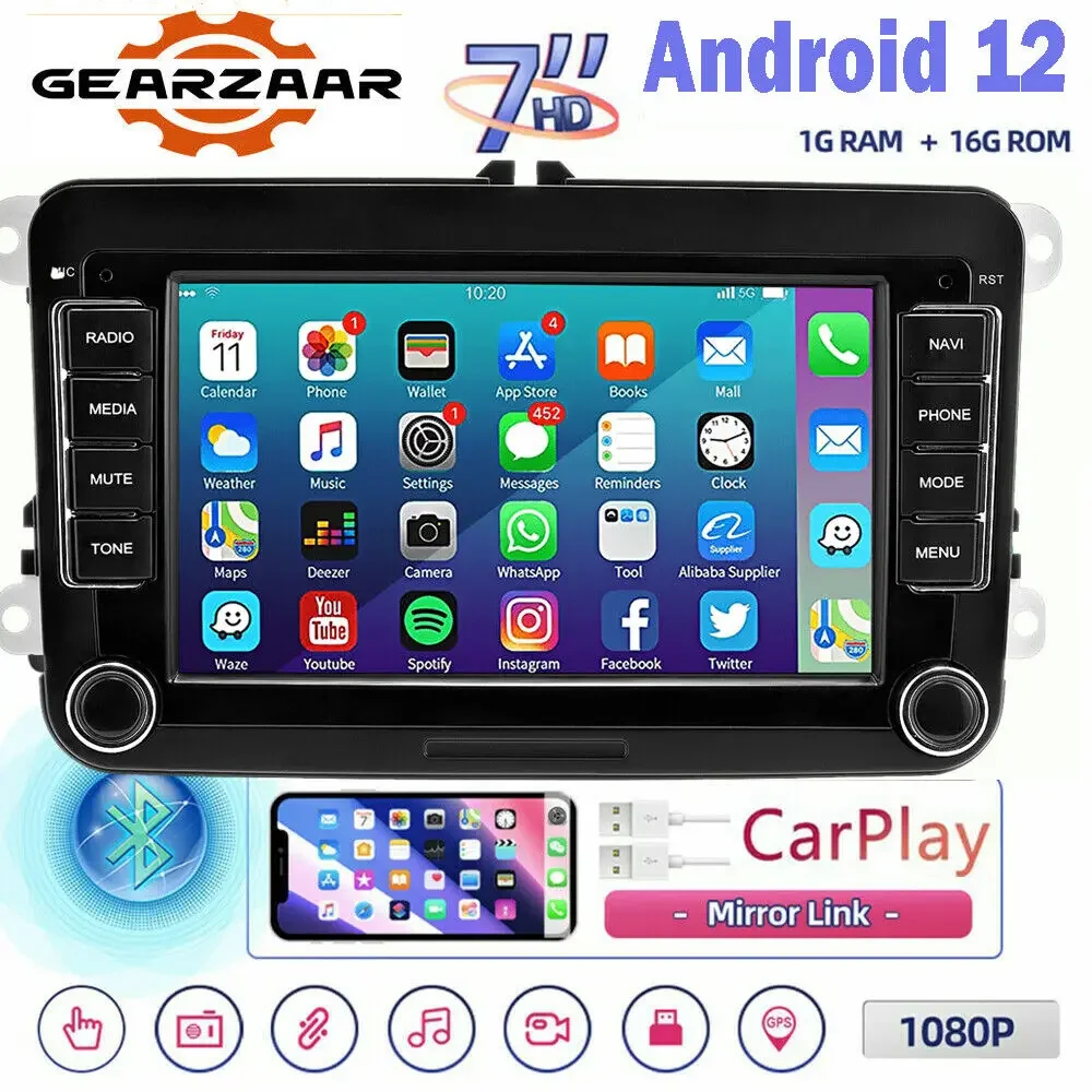 Per Vw Golf Mk5 Mk6 7 "Android 12.0 Autoradio Gps Navi Bt Mp5 Player Uk