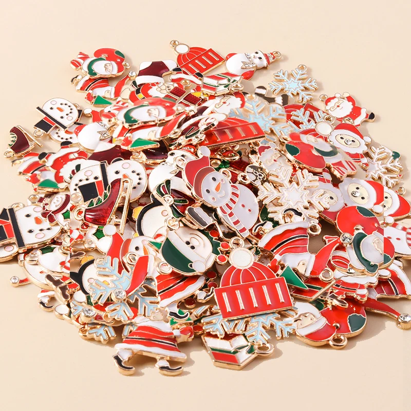 Citroen 10Pcs Ciondoli Natalizi Smaltati Per La Creazione Di Gioielli Babbo Natale Pupazzo Di Neve Cappello Pendenti Con Ciondoli Per Collane Fai Da T