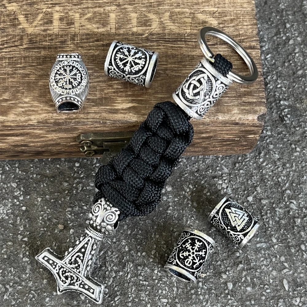 Nostalgia 1 Pz Viking Raven Thor Hammer Vintage Metal Paracord Cordino Corda Portachiavi Accessori Regali