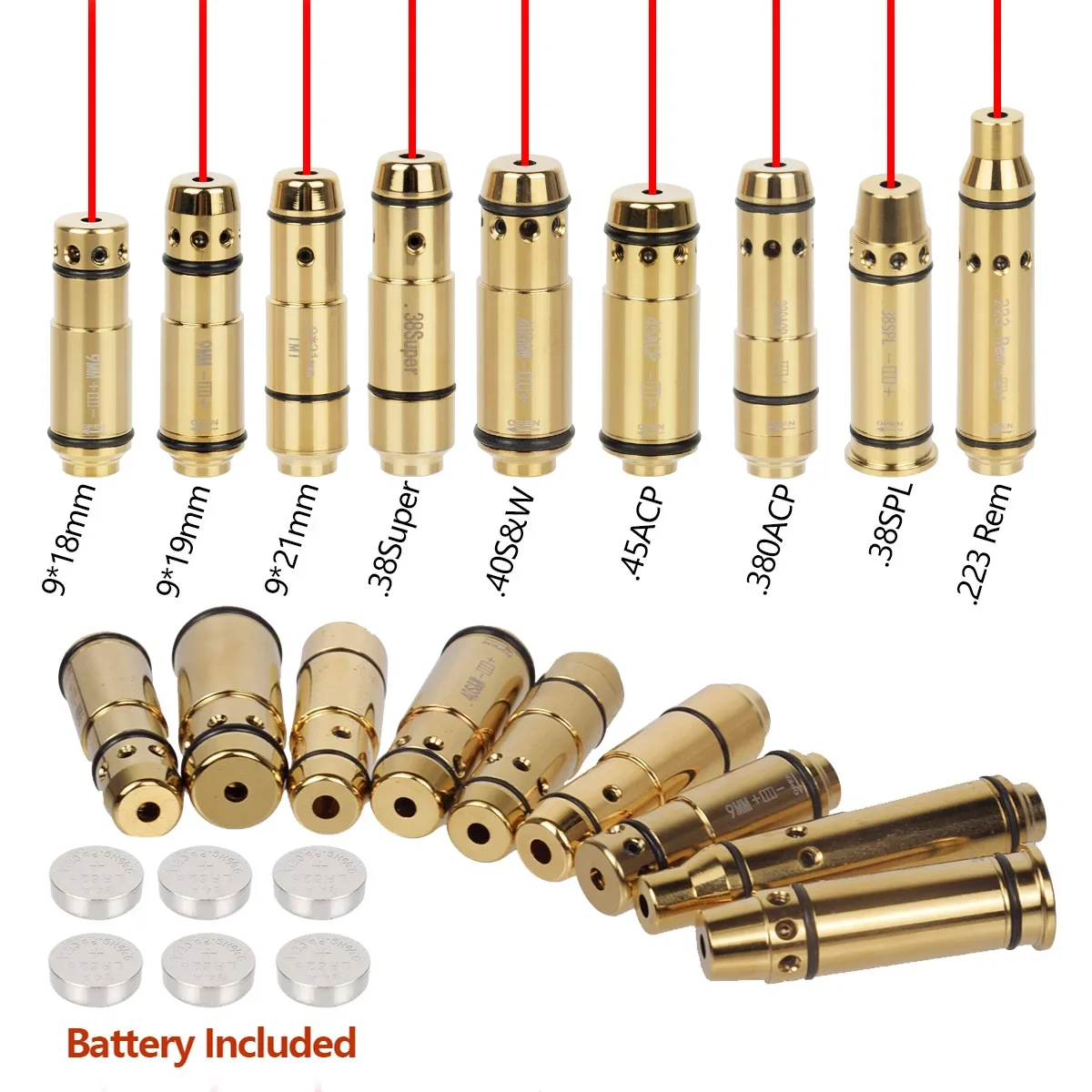 Tactical Training Laser Bullet 9X19Mm Bore Sight .45Acp .38Super .38Spl .223 Calibro Barrel Per Revolver Pistol Snap Caps Rifle