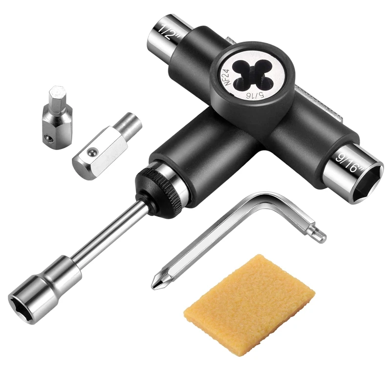 Elos-Skate Tool Strumento Per Skateboard A Cricchetto Multifunzione All-In-One Con Kit Per Gomma Griptape Per Skateboard
