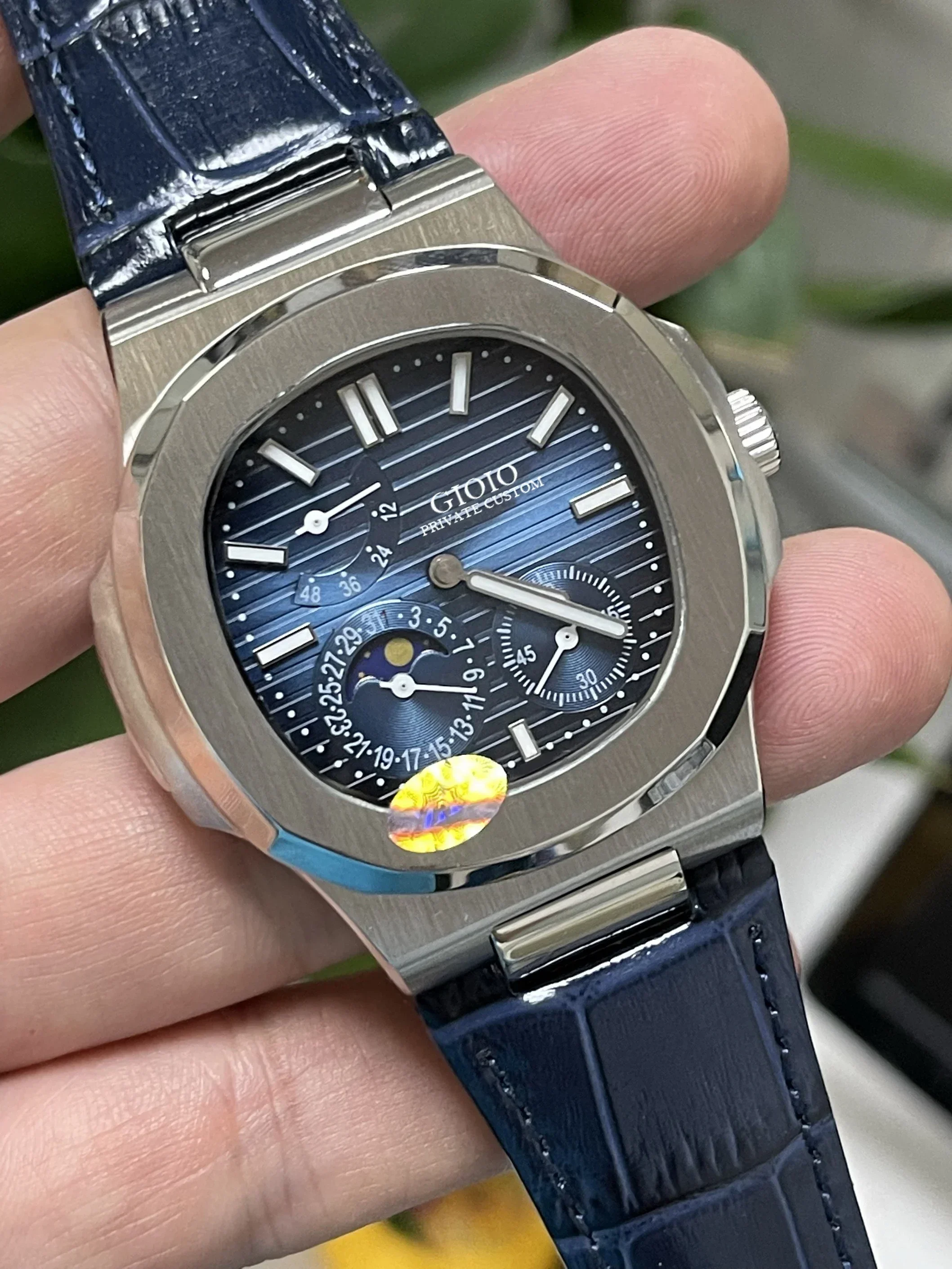 Orologio Meccanico Automatico Da Uomo Nuovo Di Lusso In Acciaio Inossidabile 5712 Nero Blu Grigio In Pelle Moonphase Power Watches