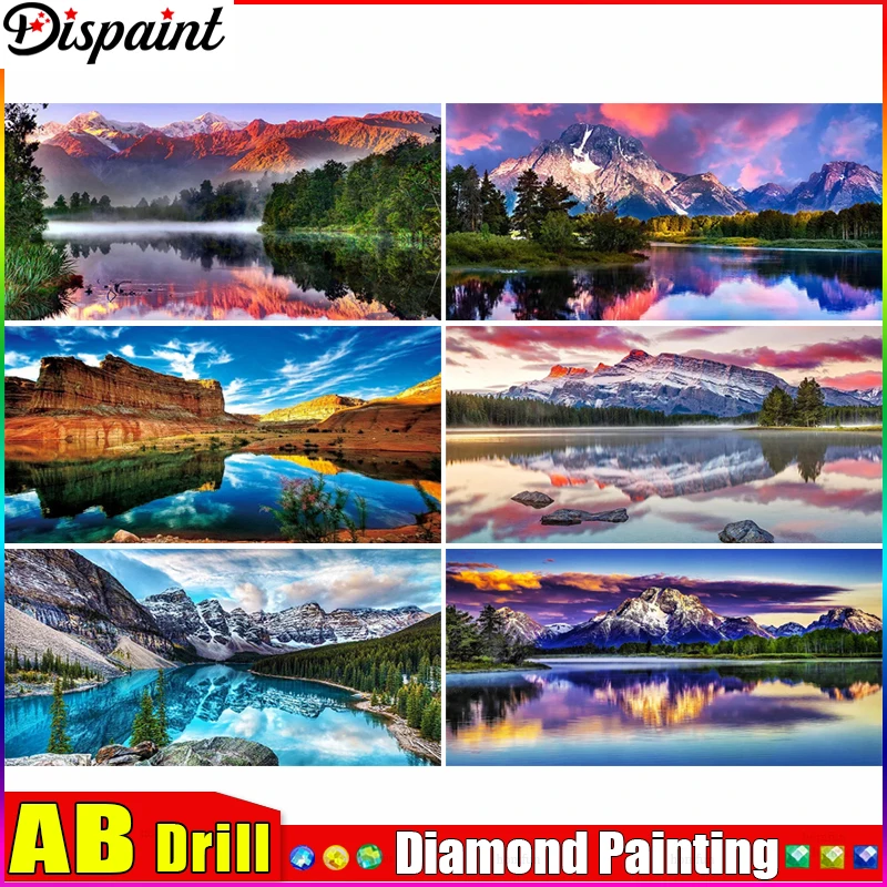 Dispaint Ab 5D Diamond Painting Full Drill Diamond Ricamo "Tree Mountain Water" Immagine Di Strass Fatti A Mano Home Decor