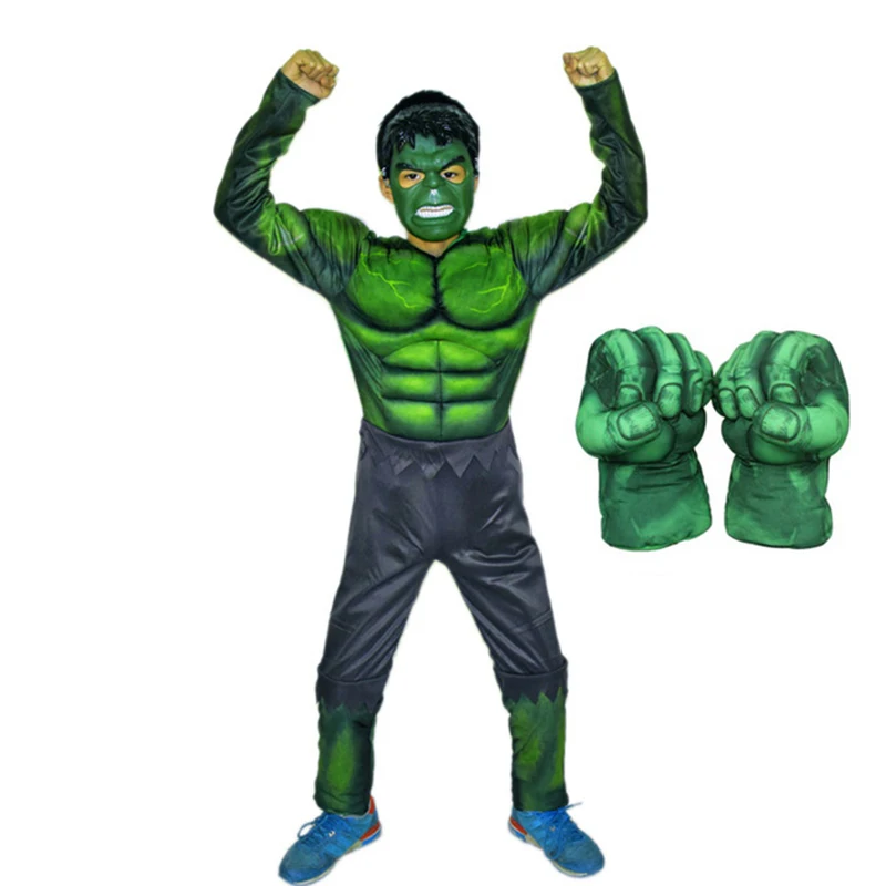 Bambino Hulk Muscle Costume Superhero Hulk Cosplay Muscle Costume Mask Pugno Guanti Di Peluche Bambino Ragazzi Halloween Vestiti Di Natale