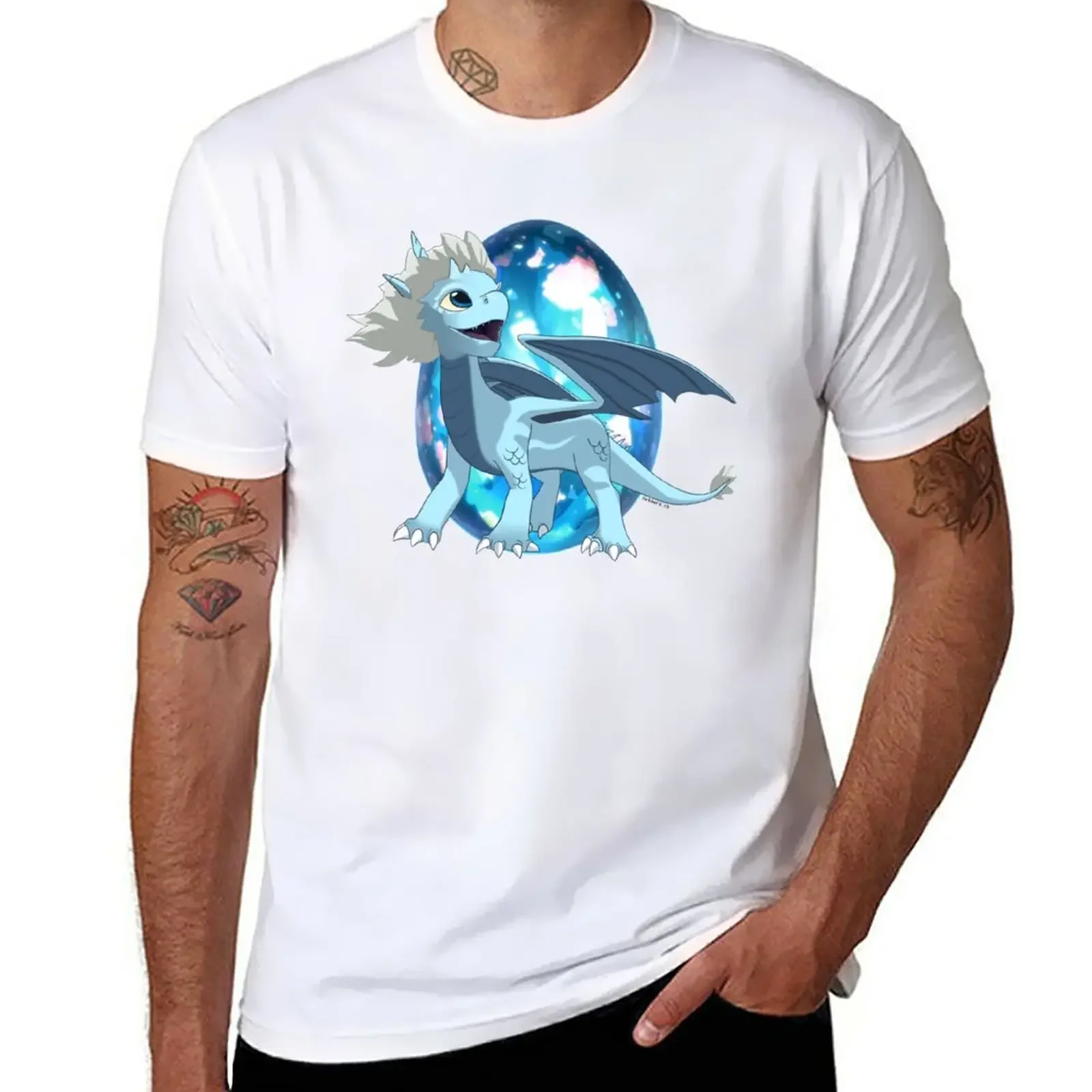 Azymondias - The Dragon Prince T-Shirt Oversize Ragazzi Animal Print Plain White T-Shirt Uomo
