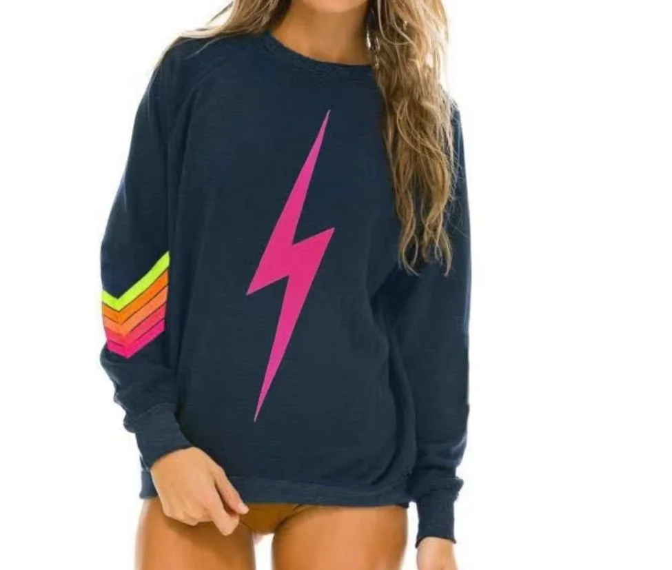 Nuove Donne Aviator Nation Girocollo Pullover Con Cappuccio Stampa Arcobaleno Felpe Elastiche Calde A Maniche Lunghe