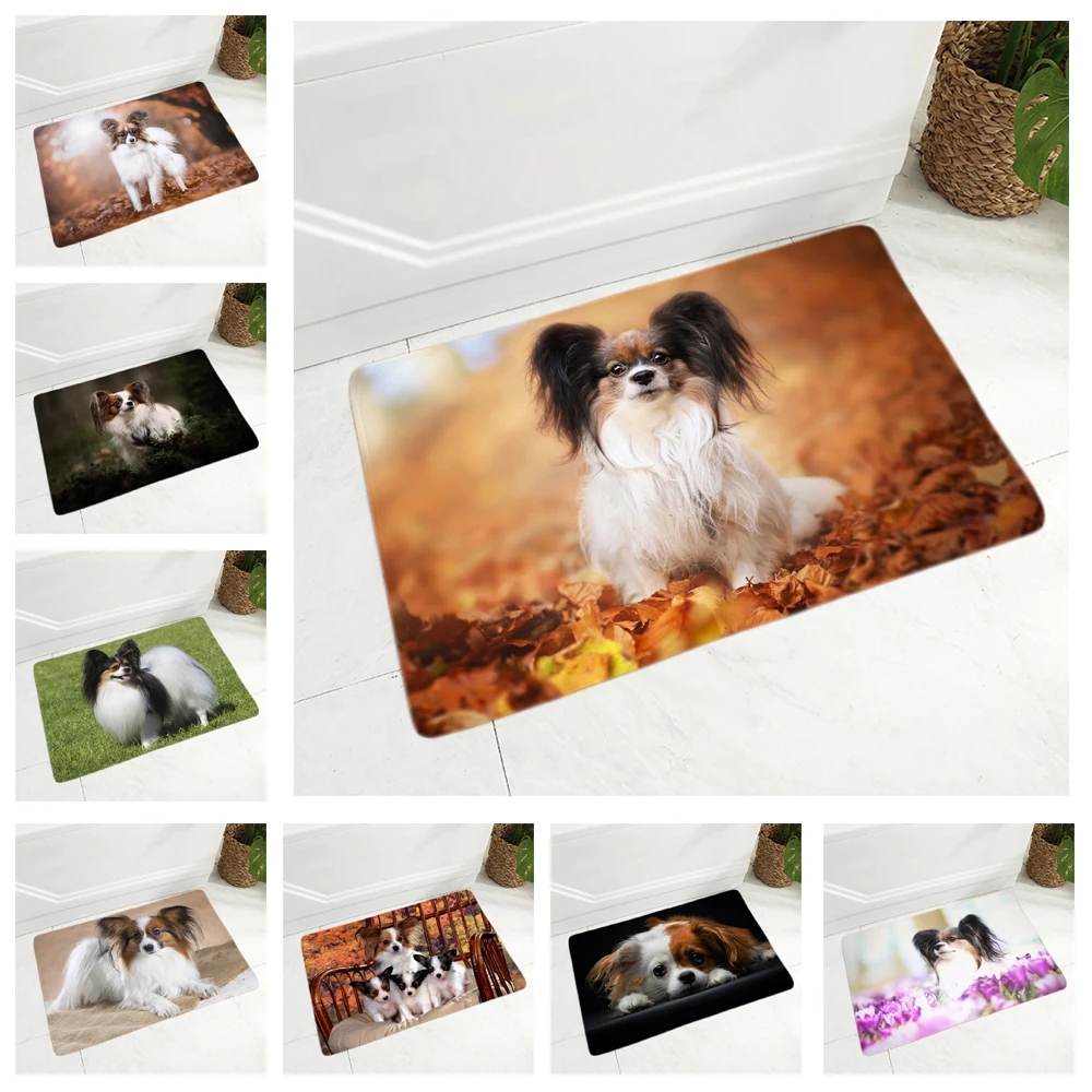 Carino Spagna Papillon Cane Porta Mat Decor Pet Animale Piano Tappetino Antiscivolo Morbido Flanella Tappeto Per Corridoio Cucina Camera 40X60Cm