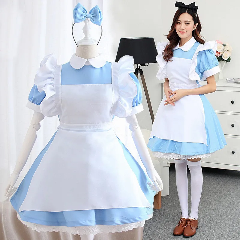 Anime Alice In Wonderland Costume Lolita Dress Maid Cosplay Fantasia Carnival Halloween Costumes For Women New Cos Set Party Use