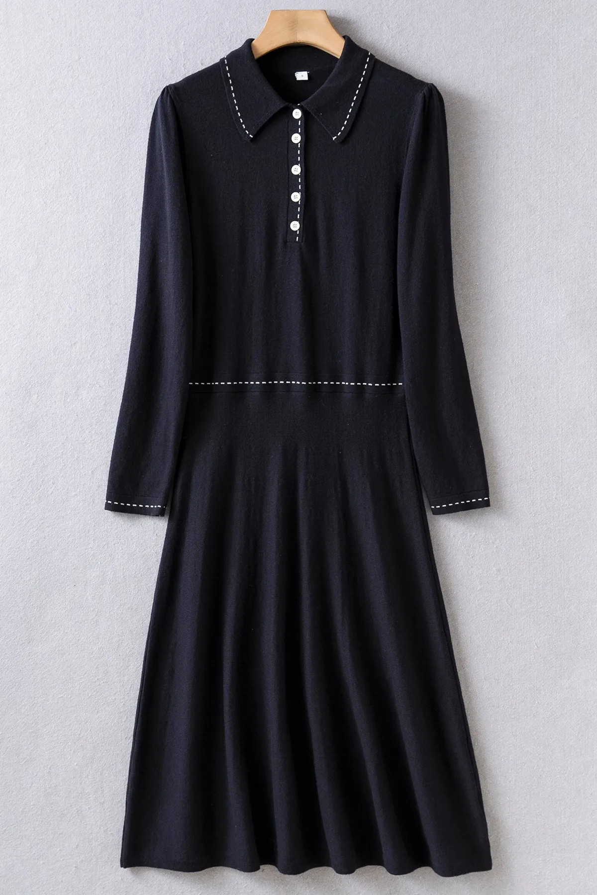 Uk Fashion New Spring Navy Blue Polo Maniche Lavorate A Maglia In Lana Abito Midi Xs S M L Xl