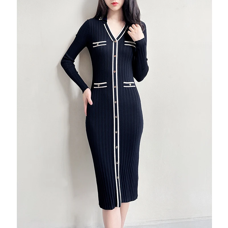 Uk Fashion Navy Blue /White Polo Knitted Midi Dress Xs -Xl