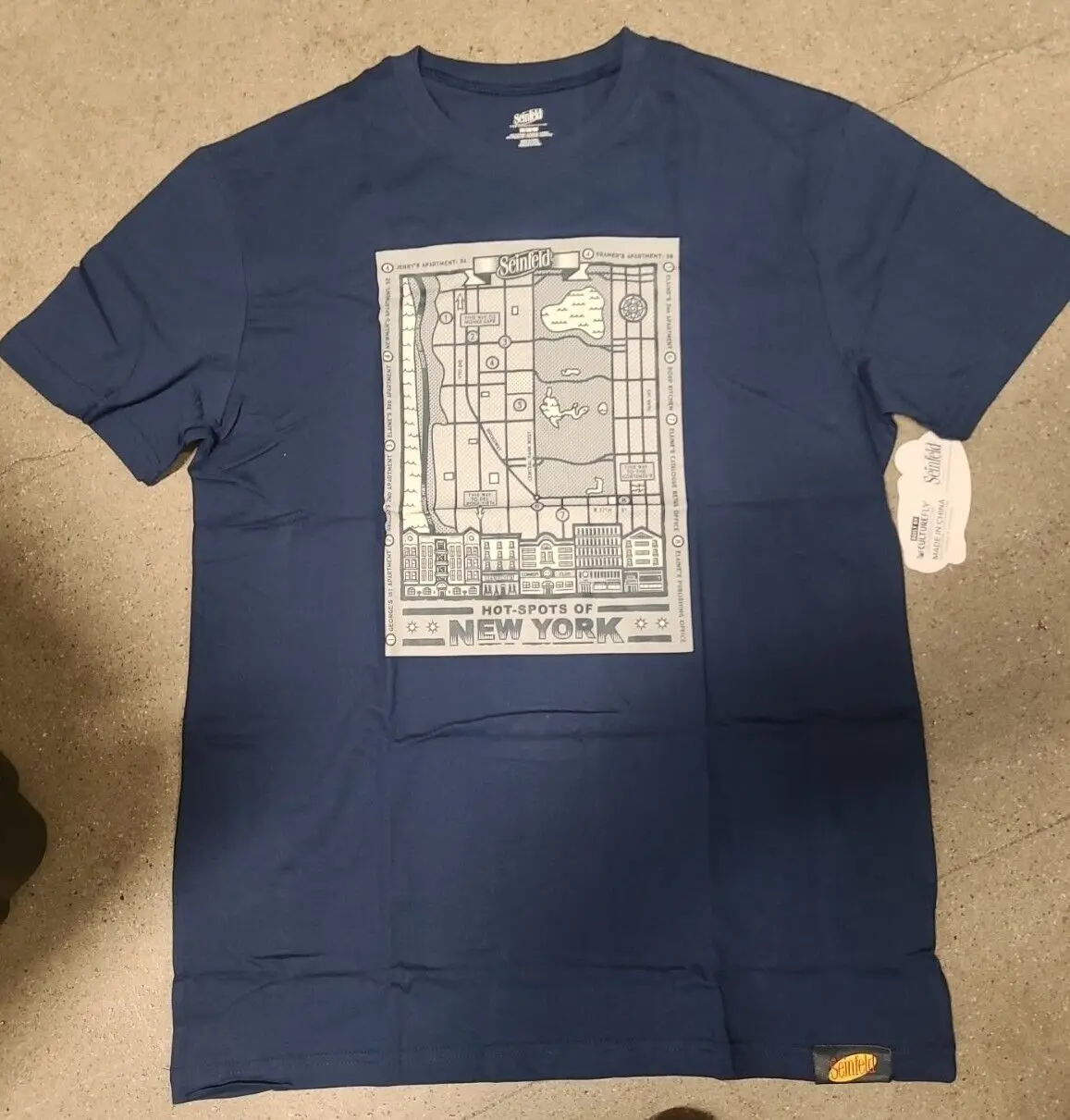 Nwt Culturefly Seinfeld \ "Hot Spots Of New York \" T-Shirt Blu Taglia Uomo M