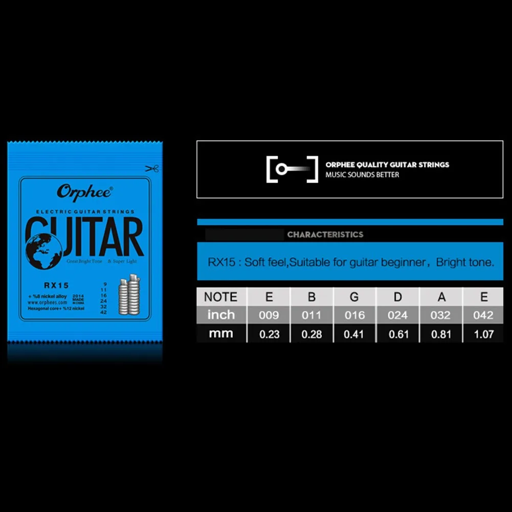 Orphee Rx15 Corde Per Chitarra Elettrica Super Slinky Universal 9-42 009-042 Calibri 10 Set Acciaio Al Carbonio Esagonale E Lega Di Nichel