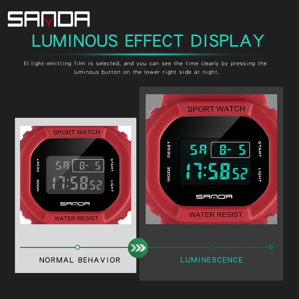 Sanda 293 Style Digital Watch Women Waterproof Shock Ms Watch Sport Girl Electronic Relogio Masculino Relógio Mulher