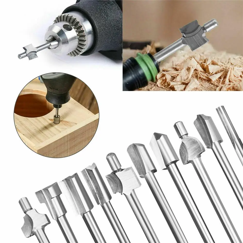 10 Pezzi In Metallo Multifunzione Hss Shank Router Twist Drill Bit Per Dremel Rotary Multi Cutting Brick Tool Set Per Legno Acrilico