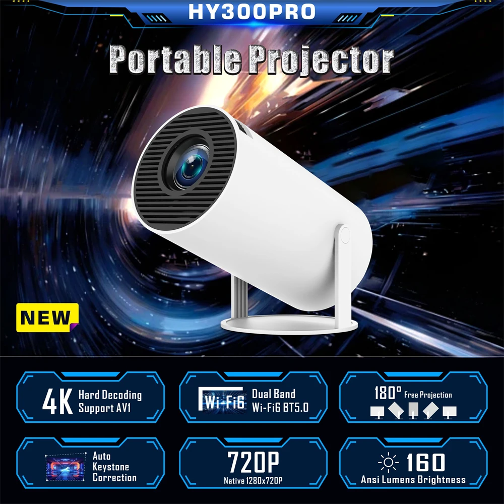 Proiettore 4K Hy300 Pro Android 11 Dual Wifi 6.0 Bt 5.0 Allwinner H713 1280X720P Home Cinema Mini Proiettore Portatile All'Aperto