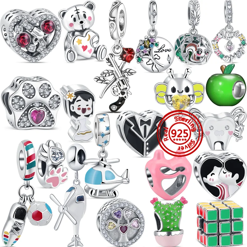 Nuovo 925 Sterling Silver Revolver Rose Helicopter Paw Prints Bee Sweet Bead Fit Originale Pandora Charm Bracciale Donna Gioielli Fai Da Te