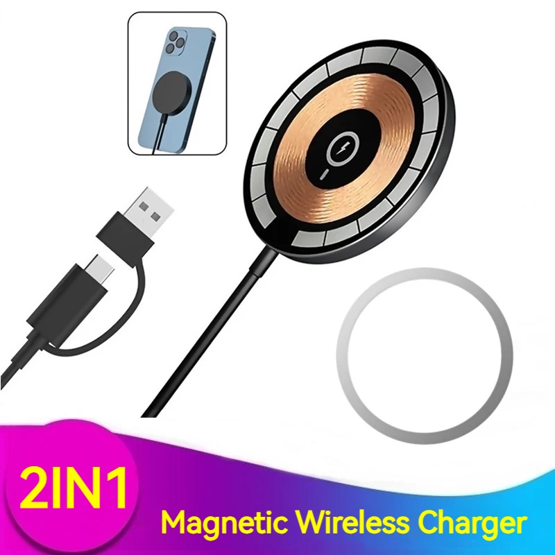 Caricabatterie Wireless Magnetico Portatile 2 In1 Tipo C Input Charging Cargador Per Iphone Xs 11 12 13 14 15 Pro Max Samsung S24 Xiaomi
