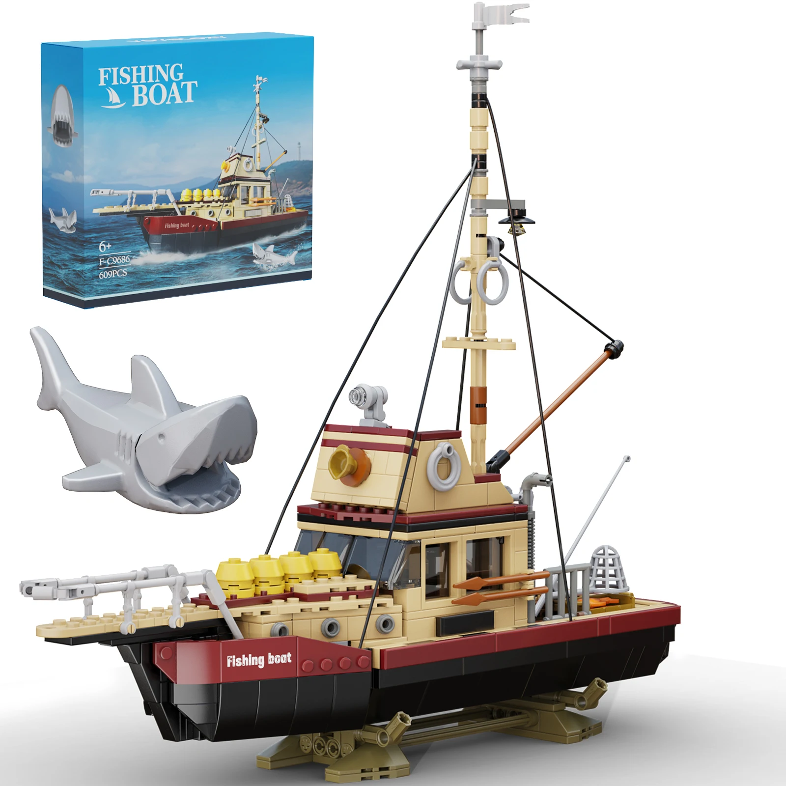 2024 New Moc City Fishing Boat Vessel Trawlboat Building Blocks Set 609 Pcs Pirate Ship Sea Fisher Toys For Children Gifts