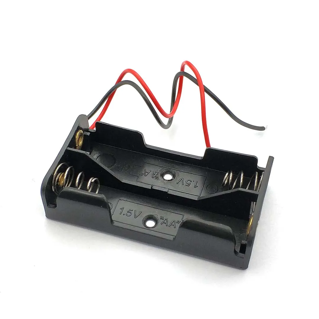 5Pcs 2X1.5V Aa Battery Holder Box Case Nero W Cavi Di Legare