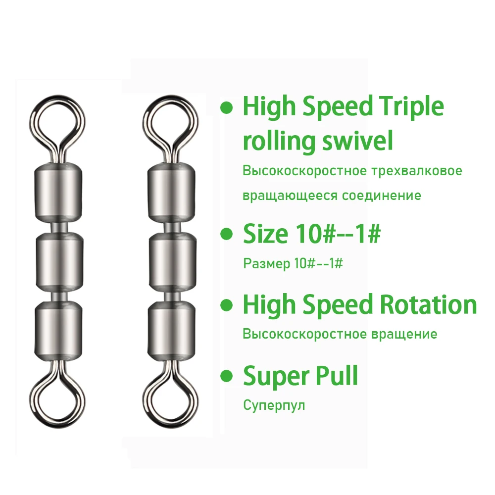 Xiaoshu Store 30-50 Pz/Acciaio Inox Tre Maglie Girevoli Carpa Ad Alta Velocità Forza Pesca Triplo Rolling Drum Connettore