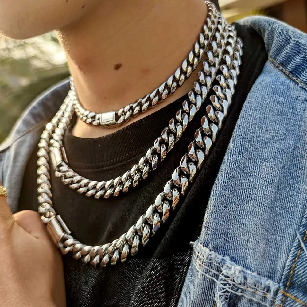 Miami Cuban Link Chain Collana Placcata Oro 18 Carati/Argento Collana In Acciaio Inossidabile Massiccio Gioielli Hip Hop Di Lusso Per Uomo E Donna