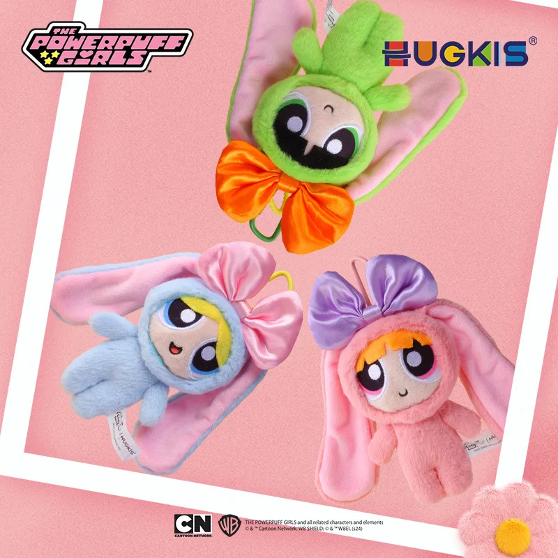 Genuine The Powerpuff Girls Rabbit Peluche Ciondolo Kawaii Anime 12Cm Cute Bunny Ears Bow Doll Model Gift For Girls