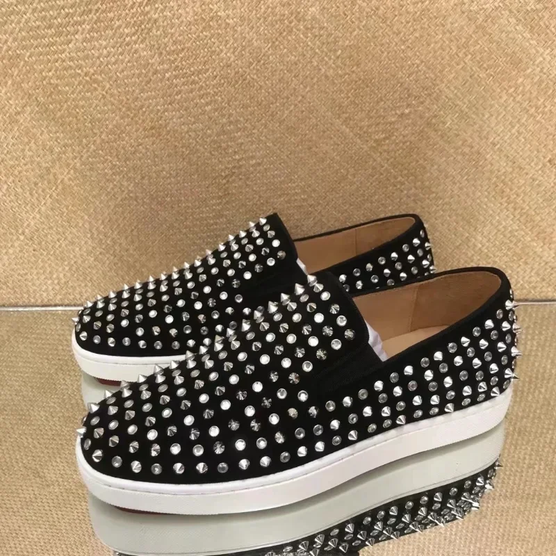 Fashion Luxury Low Top For Men Trainers Driving Spiked Black Suede Vera Pelle Argento Rivetti Crystal Flats Sneakers Shoes