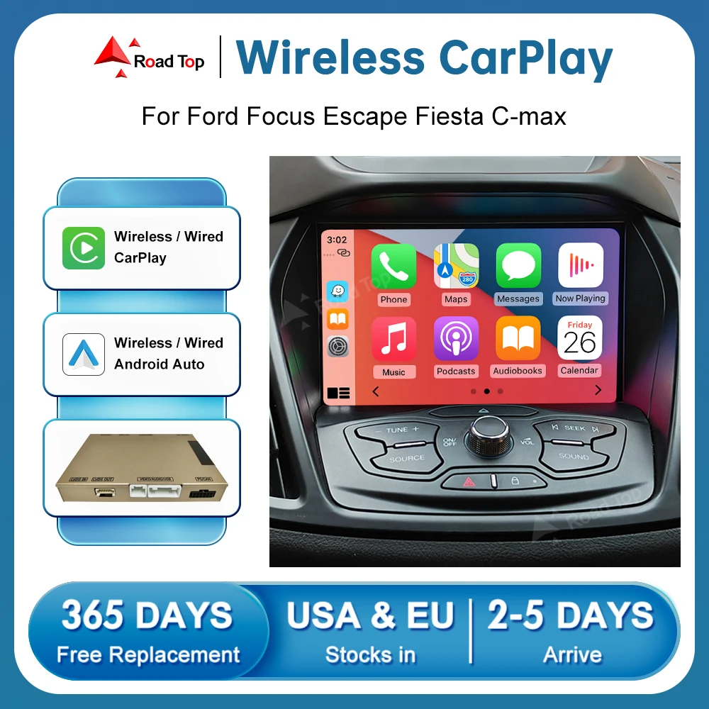 Road Top Wireless Carplay Per Ford Focus Escape Fiesta C-Max Sync 2 Con Android Auto Mirror Link Airplay Car Play Funzioni