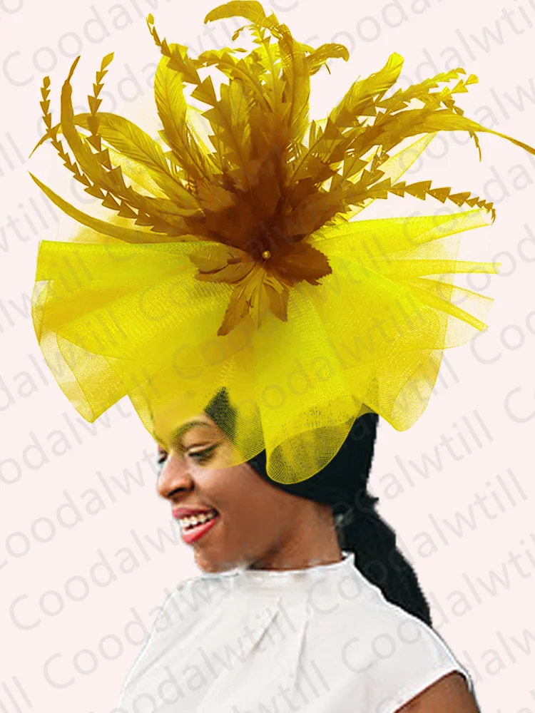 Kentucky Derby Big Fascinator Hat Women Wedding Elegante Feather Pillbox Cap Royal Party Copricapo Ladies Evening Church Chapeau