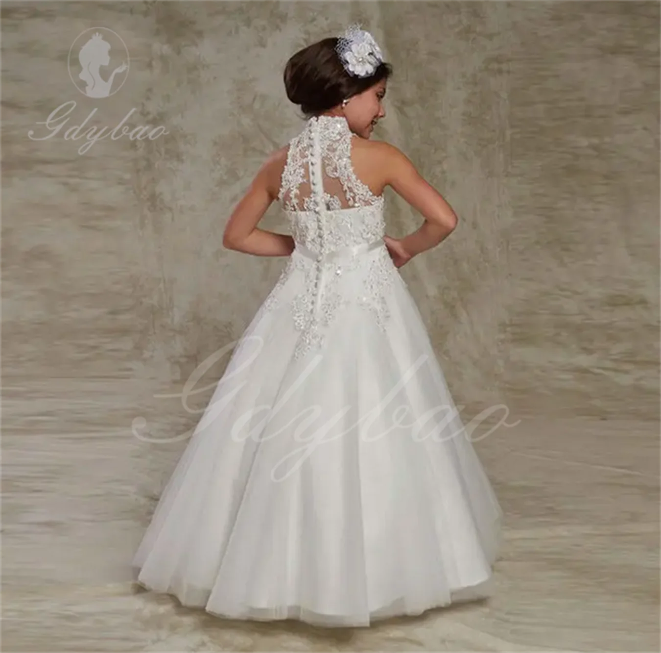 3/4 Maniche Lunghe Romantico Pizzo Francese Flower Girl Abiti Vestidos Primera Comunion Para Ninas Jewel Neck Colore Diverso