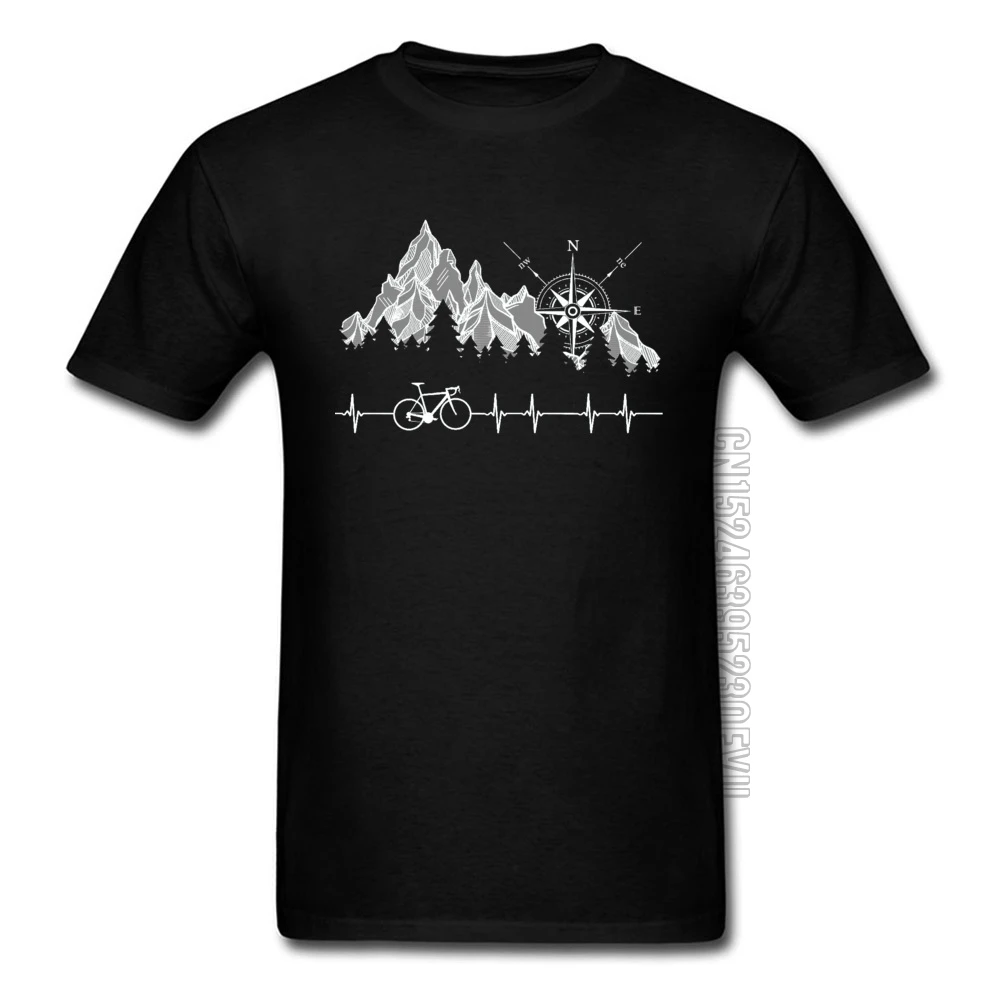 Ciclo Di Vita Battito Cardiaco Del Motociclista Degli Uomini Tshirt Foresta Di Montagna Trekking Stampato Magliette E Camicette Compass Bike Casual Di