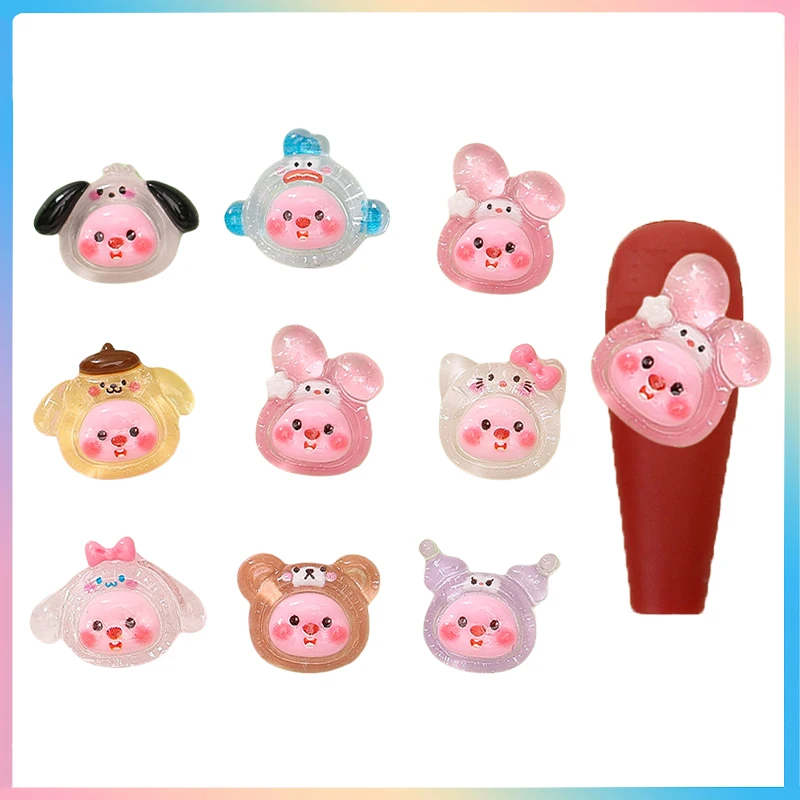 10Pcs Translucency Melody Accessori Per Unghie Kuromi Melody Cinnamoroll Pompompurin Hello Kitty Stickers Anime Nails Decoration