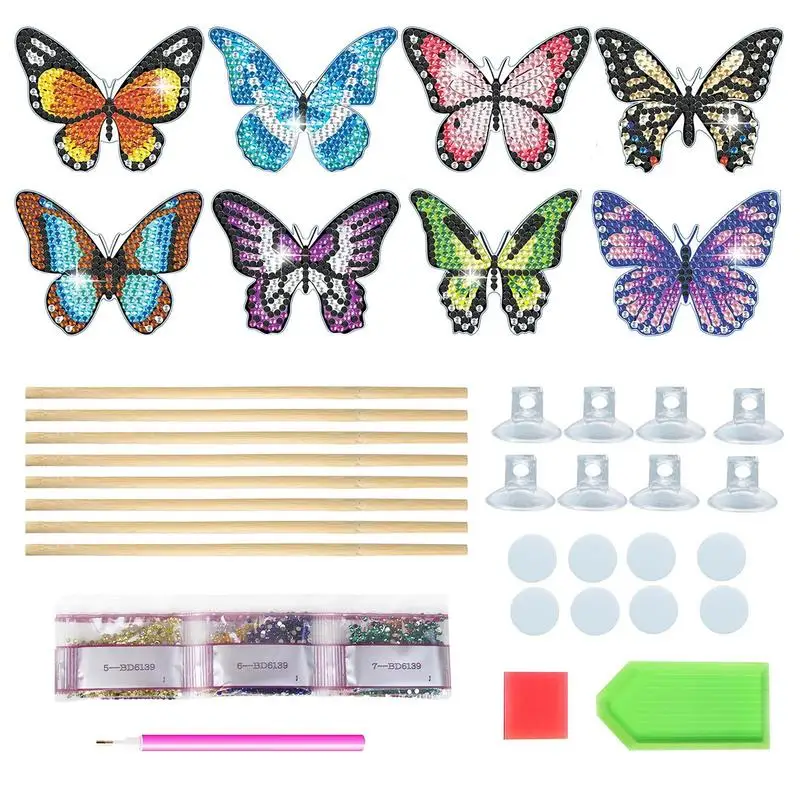 Dot Sticker Art Kits For Kids 8Pcs Adesivi Per Pittura A Farfalla Creative Dot Mosaic Sticker Craft Gem Painting Kit Per Ragazzi E