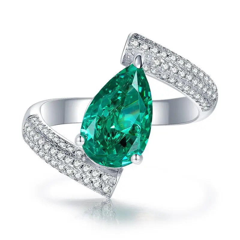 Acquista 925 Sterling Silver Pear Paraiba Tourmaline High Carbon Diamond Gemstone Cocktail Women Ring Anniversary Gifts Jewelry