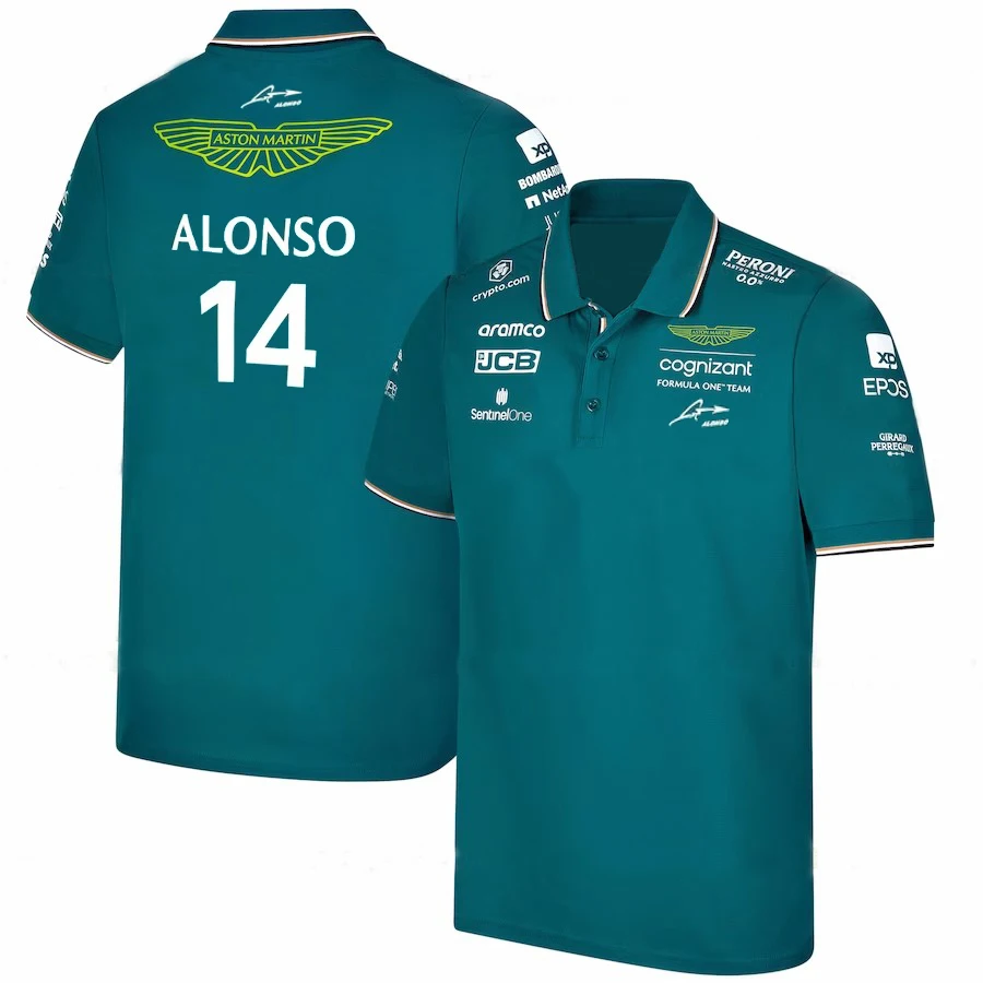 2023 Estate Calda 14 F1 Squadra Di Corse Sport Estremi Polo Fan Colore Verde Abbinato Traspirante Asciugatura Rapida Moda Estiva Top