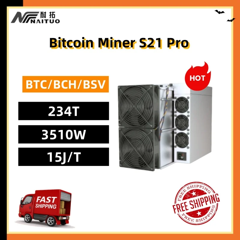 Nuovissimo Antminer Bitcoin Miner S21 Pro 234T 3510W 15J/T S21 Pro Hyd 335Th/S Btc/Bch/Bsv Sha256 Minatore Di Raffreddamento Ad Aria