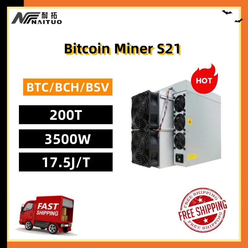 Nuovissimo Antminer Bitcoin Miner S21 200T 3500W 17.5J/T Btc/Bch/Bsv Sha256 Minatore Di Raffreddamento Ad Aria