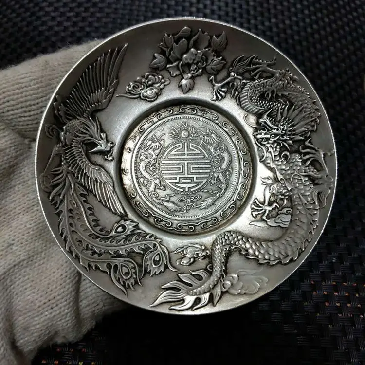 Antica Collezione Varie Dollaro Placcato Rame Bianco Phoenix Argento Dollaro Piatto Doppio Drago Argento Dollaro