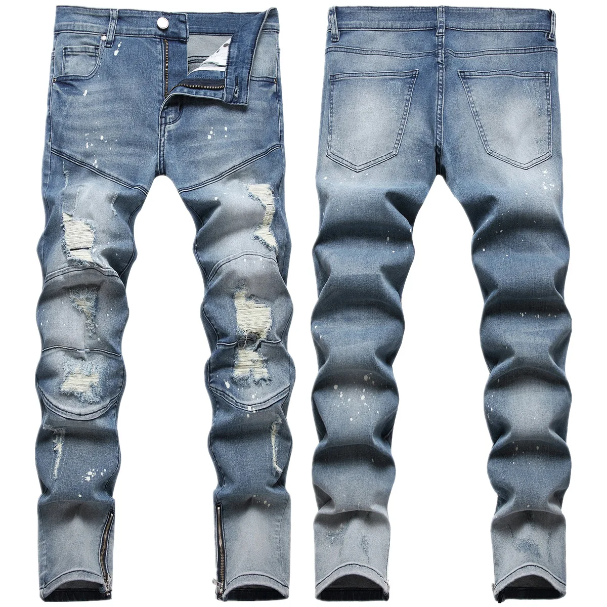 Patchwork Complex Nostalgico Monkey Point Hand Splash Process Hole Patch Foot Fashion Jeans Pants
