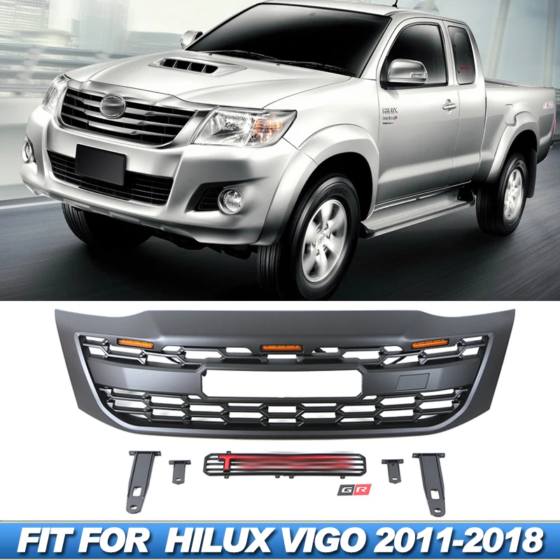 Misura Per Toyota Hilux Vigo 2011-2018Griglia Con Luci A Led 2015 2016 Hilux Vigo Modifica Paraurti Anteriore Accessori Decorativi