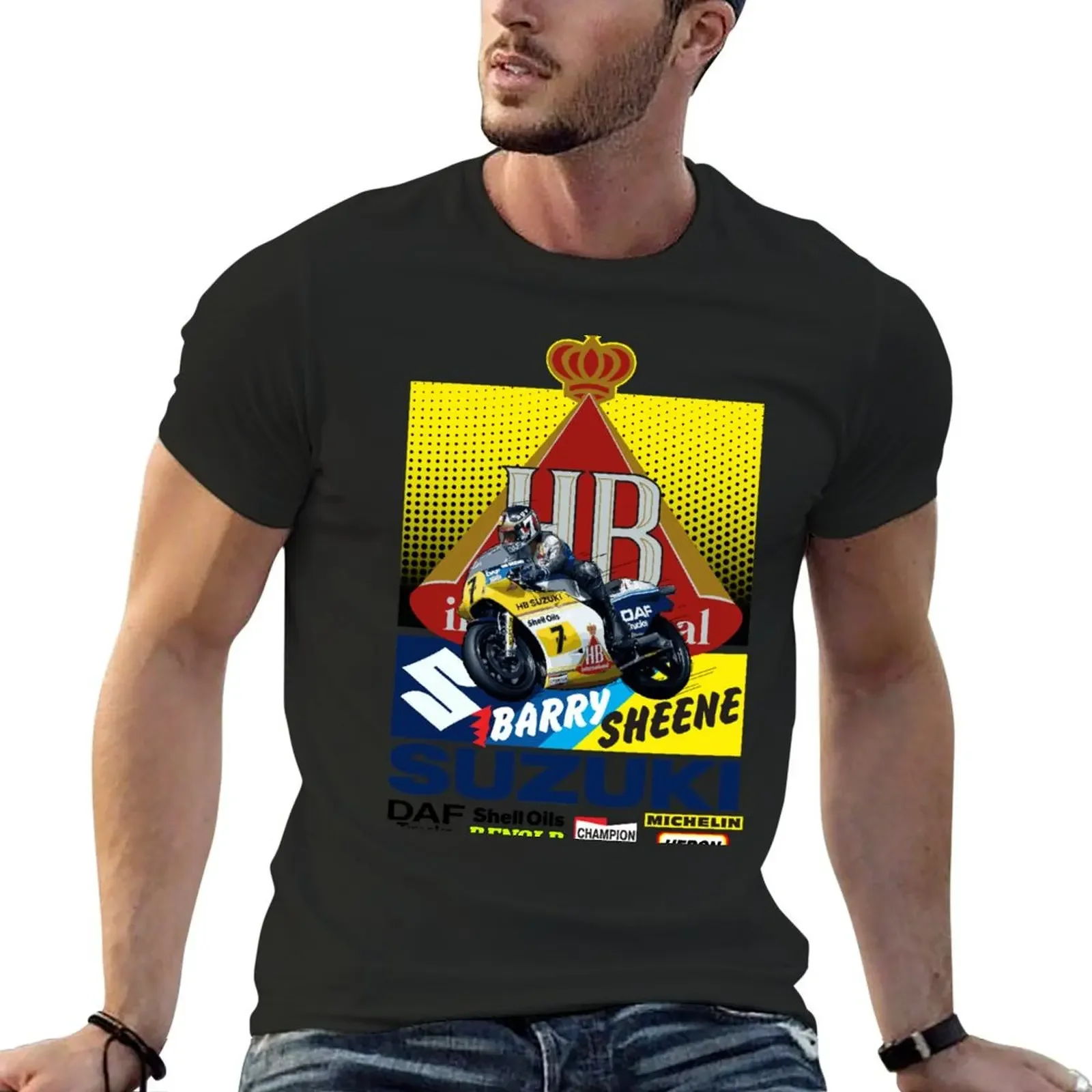 Maglietta Barry Sheene 1983 Taglie Forti Magliette Personalizzate Magliette Nere Semplici Da Uomo