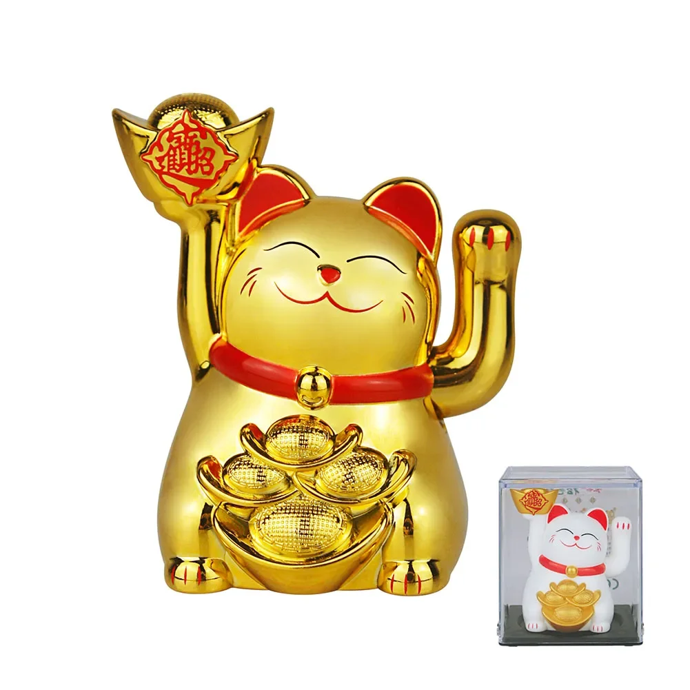 Home Lucky Welcome Solar Beckoning Waving Figurine Neko Per Maneki Fortune Hand Powered Chinese Cat Decor