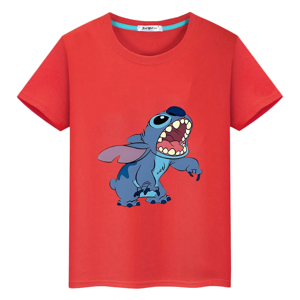 Maglietta Disney Stitch Per Bambini Ragazzo 10 Anni Stampa 100% Cotone Anime Top Stitch Disney Kawaii Short Pride Tshirt Y2K Vestiti Per Ragazze
