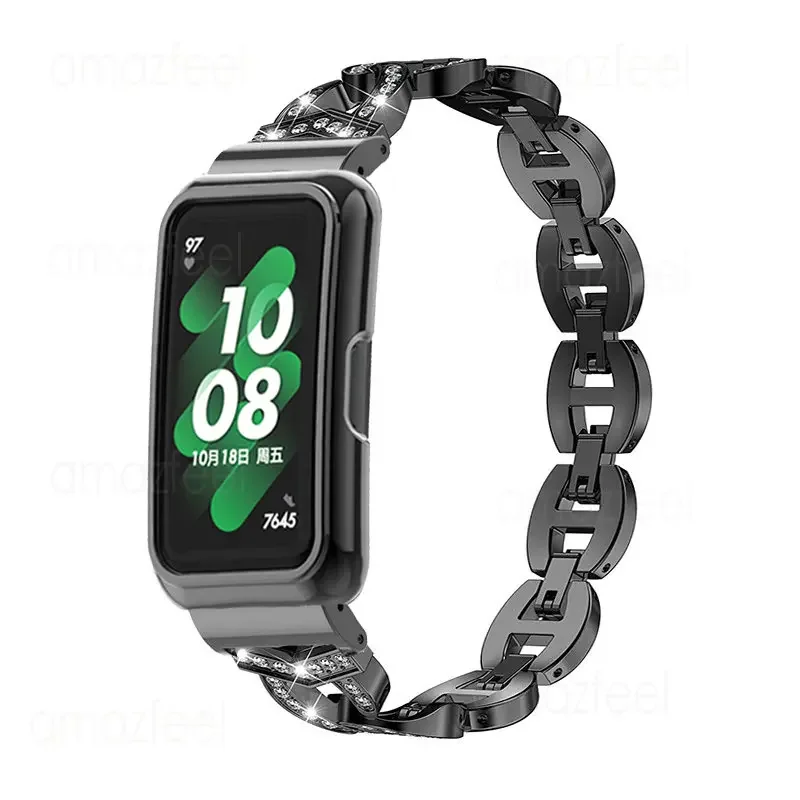 Per Huawei Band 7 Strap Case Protector Diamond Metal Bracciali Per Huawei Band 6 Pro Watchband Honor Band 7 6 Cover Protettiva