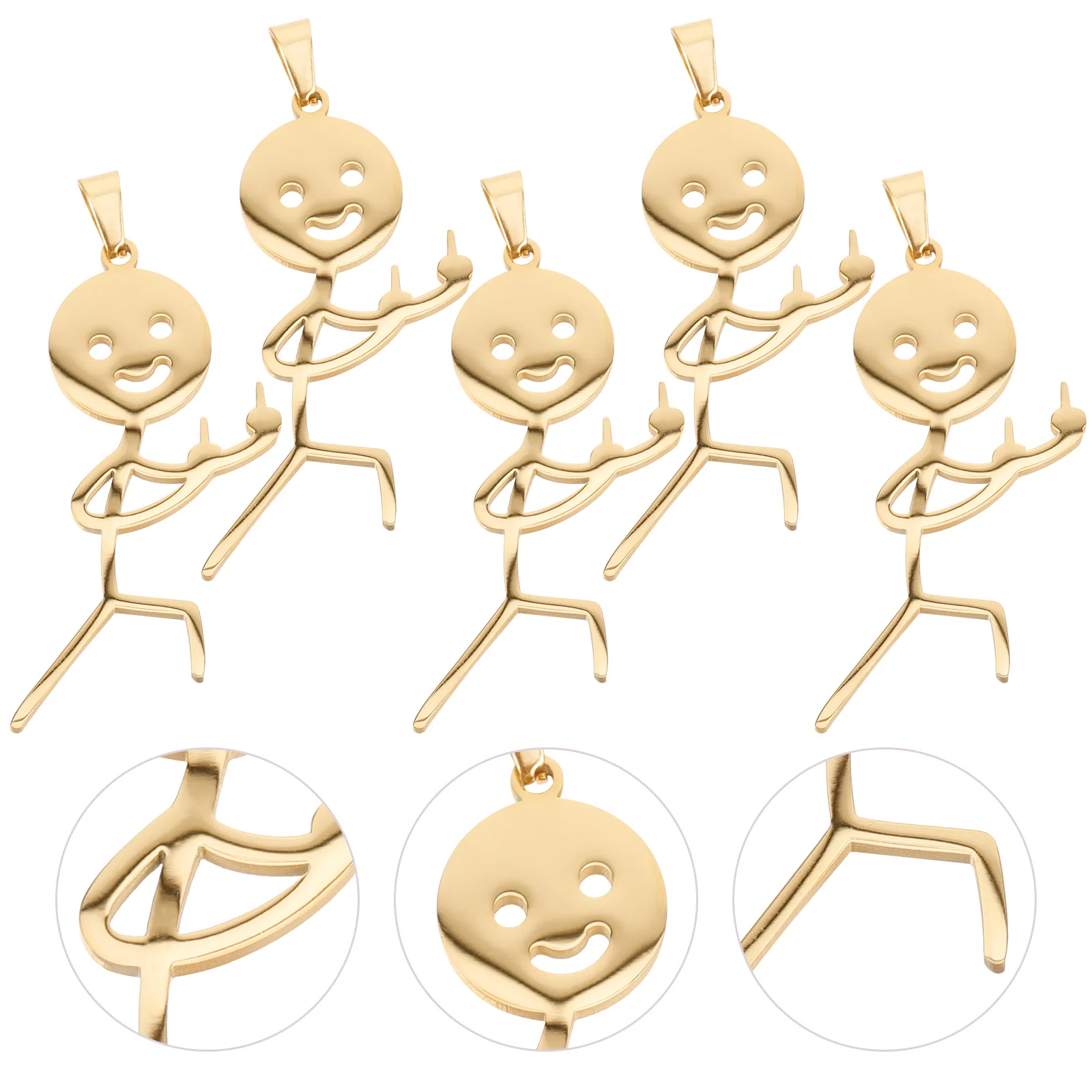 Funny Doodle Charms Smile Doodle Man Middle Stainless Steel Doodle Figure Finger Up Gesture Pendant Jewelry Making Diy