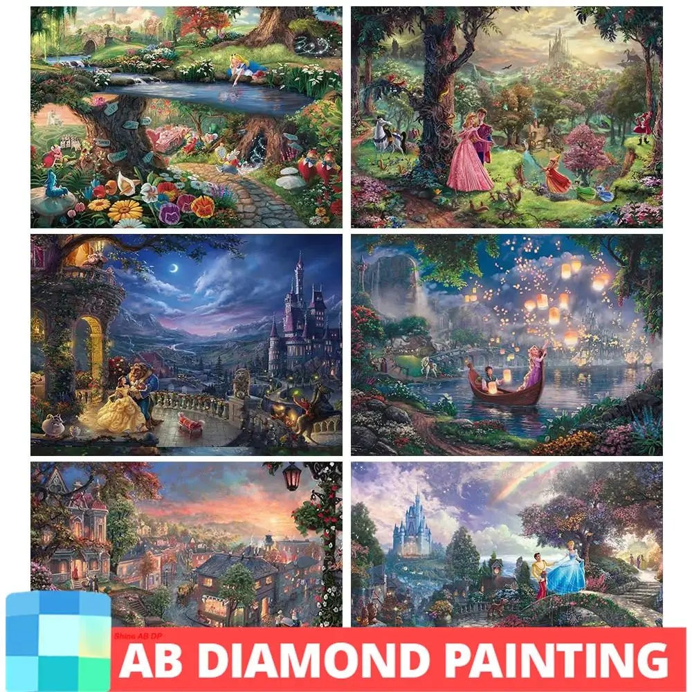 Ab Northern Lights Disney Castle Landscape Diamond Painting Disney Castle Landscape Diy Picture Size Set Artigianato Gift Home Decor
