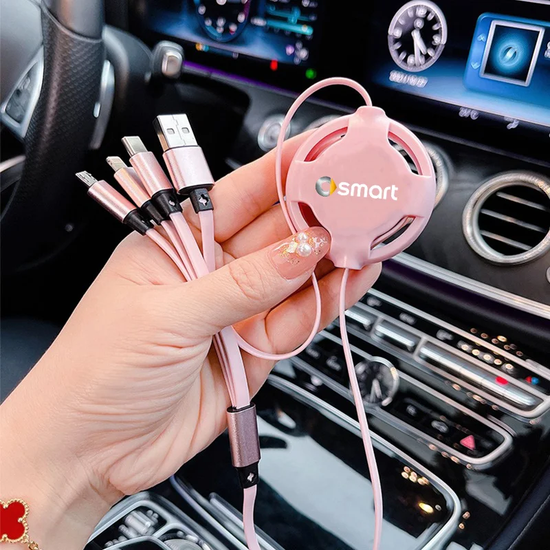 100W Ricarica Rapida Auto 3 In 1 Micro Cavo Dati Retrattile Usb Tipo C Per Smart Eq Fortwo Forfour 453 451 452 450 454 Accessori